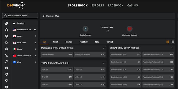 A snapshot of BetWhale, one of our top rated Maryland sports betting sites. 